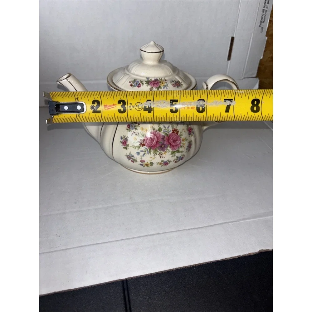 Sadler Royal Oak Tableware Pink Multicolor Floral Teapot W/Gold‎ Trim
